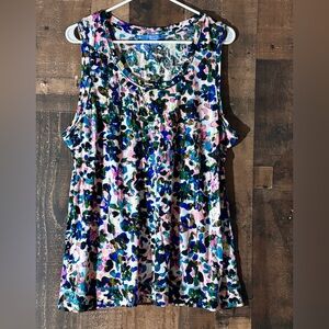 Women’s Sz XL Simply Vera Vera Wang Floral Scoop Neck Tank in Pink, Blue & Green